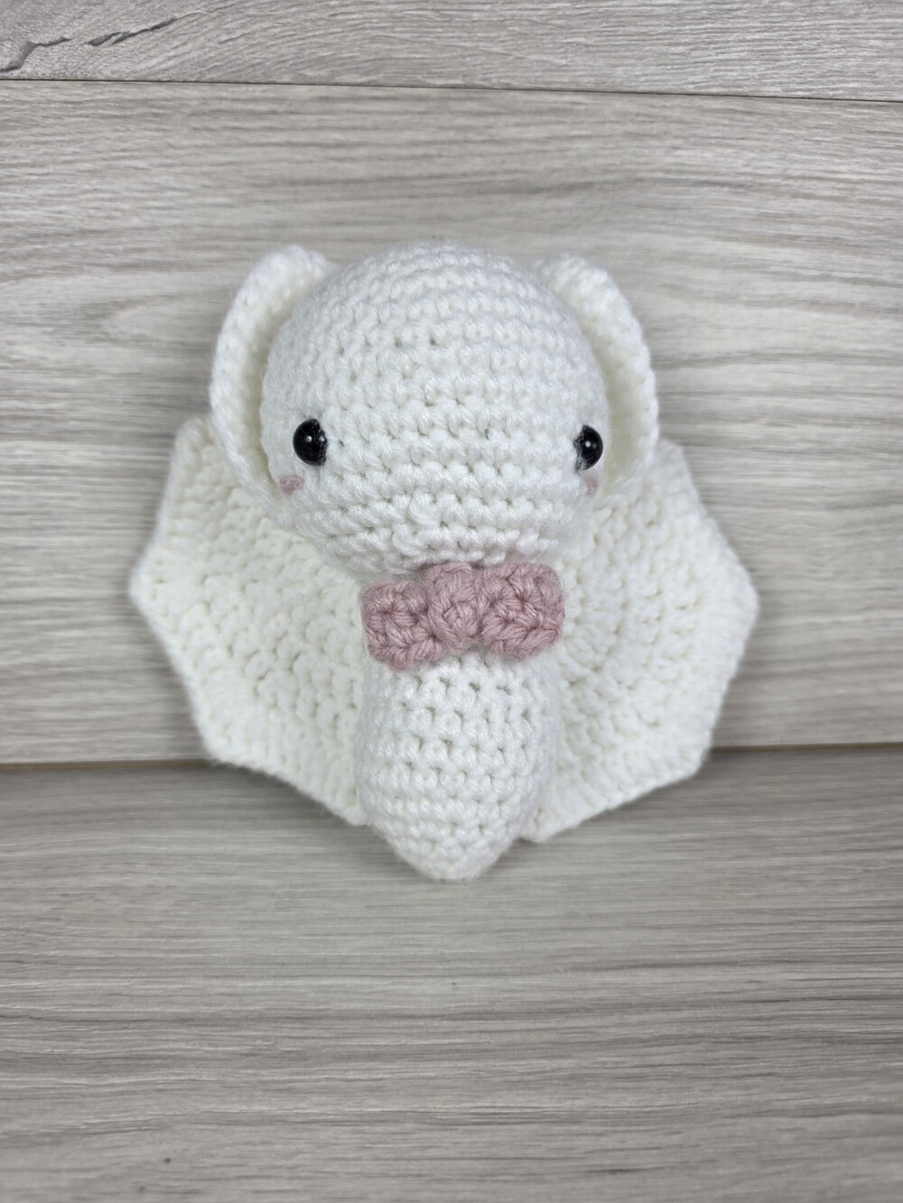 Amigurumi Crocheted Bat Animal Plush w Large Ears and Bow, Halloween SU38